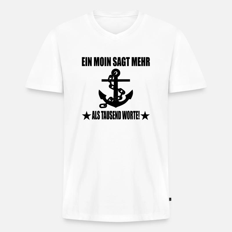 Moin - Männer Premium Bio T-Shirt mit V-Ausschnitt - Weiß