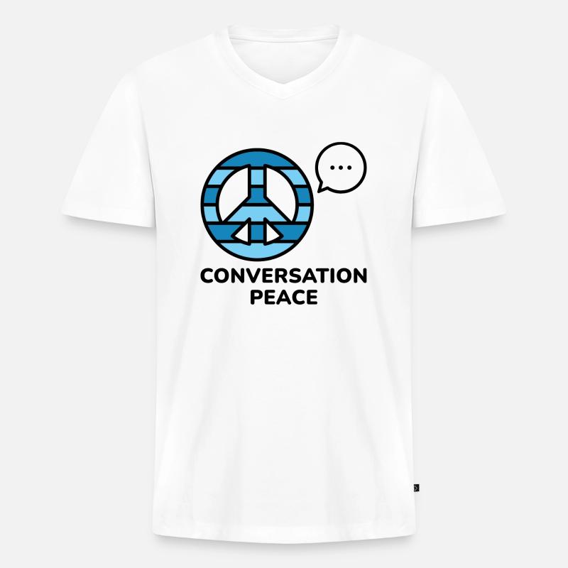 Konversation Frieden - Männer Premium Bio T-Shirt mit V-Ausschnitt - Weiß