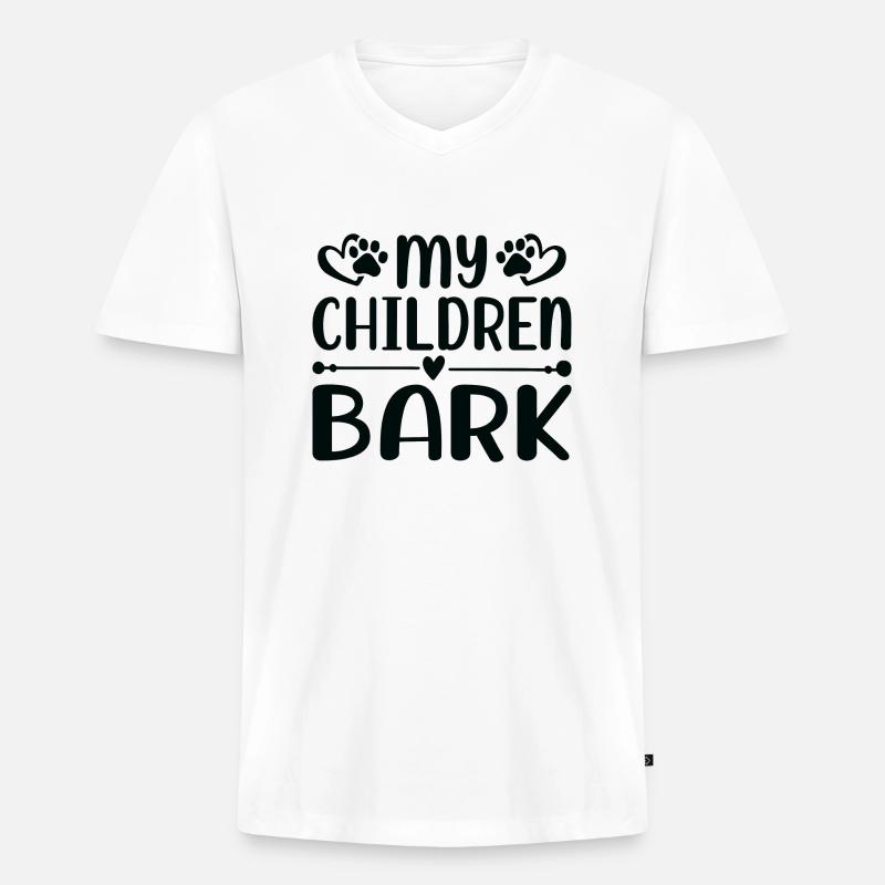 Meine Kinder bellen - Männer Premium Bio T-Shirt mit V-Ausschnitt - Weiß
