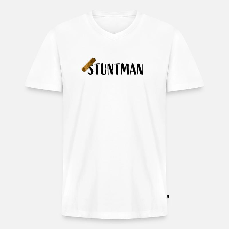 Stuntman - Männer Premium Bio T-Shirt mit V-Ausschnitt - Weiß