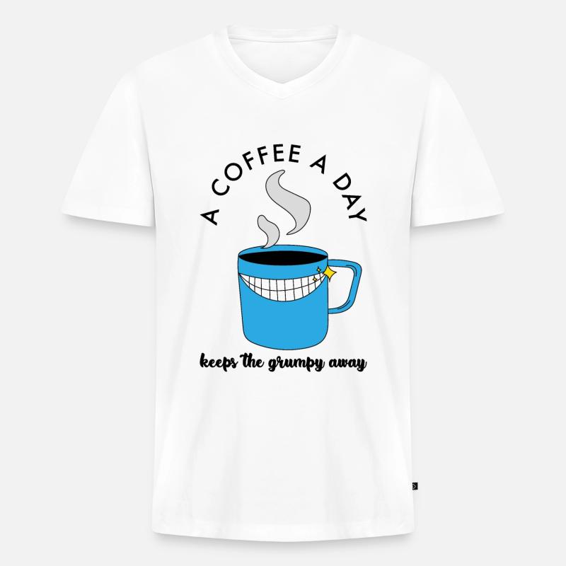 ACoffeeADay white - Männer Premium Bio T-Shirt mit V-Ausschnitt - Weiß