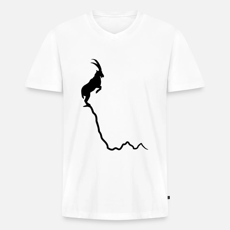 Steinbock am Berg - Gipfel - Männer Premium Bio T-Shirt mit V-Ausschnitt - Weiß