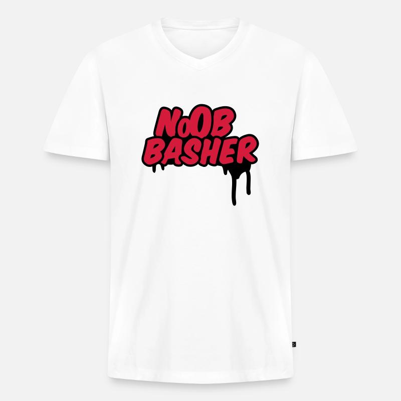 Noob Basher - Männer Premium Bio T-Shirt mit V-Ausschnitt - Weiß