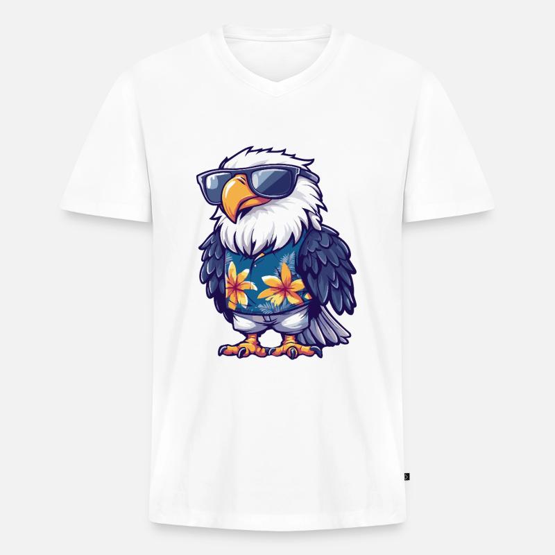 Adler Comic Lustig Sommer - Männer Premium Bio T-Shirt mit V-Ausschnitt - Weiß
