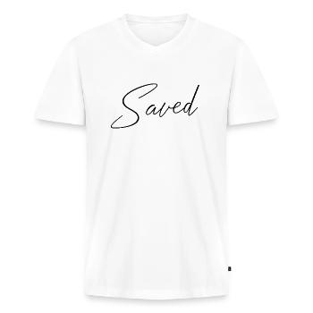 saved Jesus Christlich gerettet Gott - Männer Premium Bio T-Shirt mit V-Ausschnitt - Weiß - Vorne - Nico (187cm)