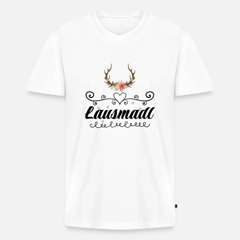 Lausmadl | Trachten Mode Dirndl - Männer Premium Bio T-Shirt mit V-Ausschnitt - Weiß