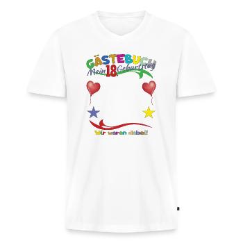 18. Geburtstag Mädchen & Junge Gästebuch - Männer Premium Bio T-Shirt mit V-Ausschnitt - Weiß - Vorne - Nico (187cm)