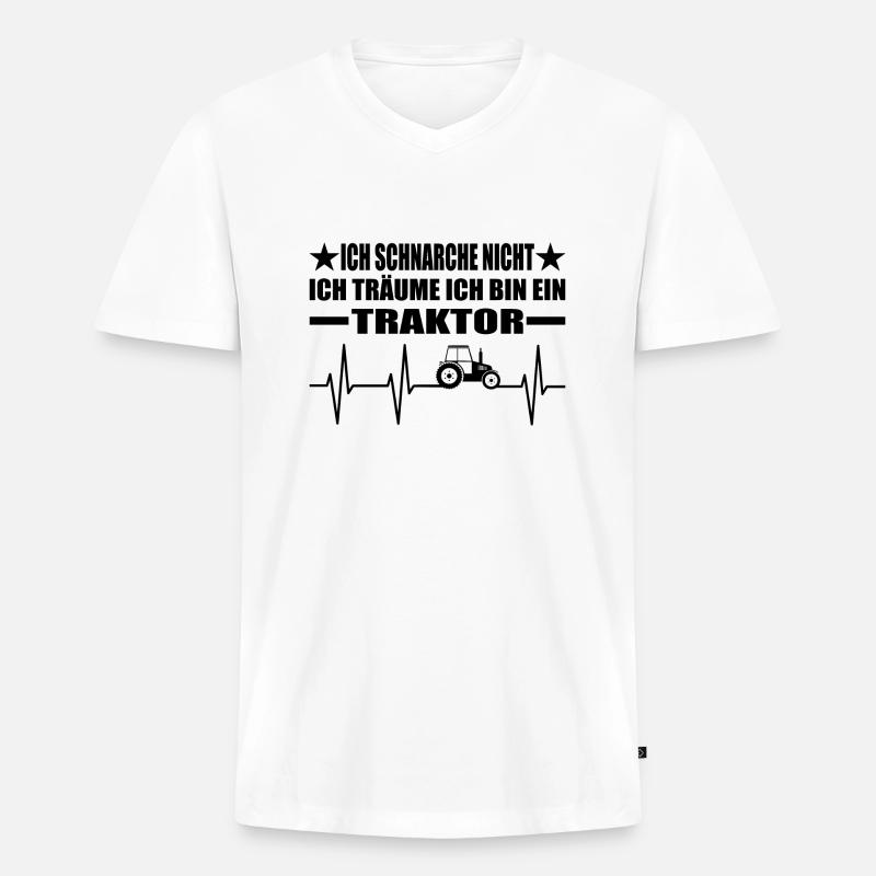 Traktor - Männer Premium Bio T-Shirt mit V-Ausschnitt - Weiß