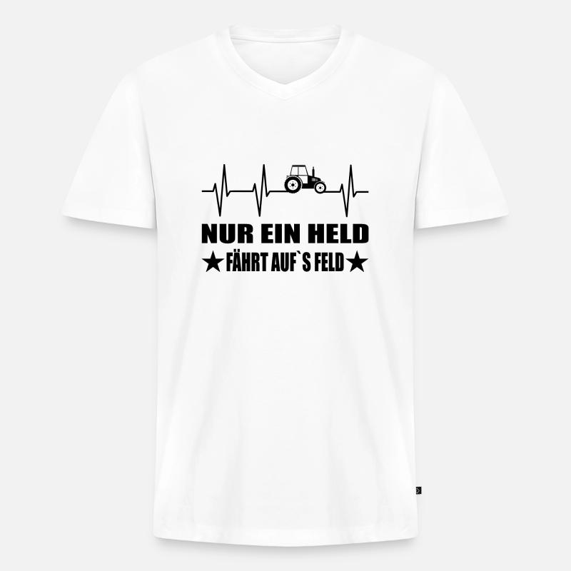 Traktor - Männer Premium Bio T-Shirt mit V-Ausschnitt - Weiß