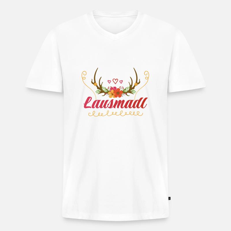 Lausmadl | Trachten Mode Dirndl - Männer Premium Bio T-Shirt mit V-Ausschnitt - Weiß