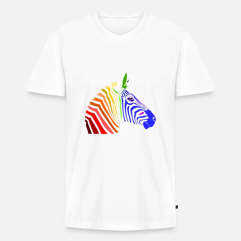 Zebra; Punk Zebra; Rainbow Zebra - Männer Premium Bio T-Shirt mit V-Ausschnitt - Weiß