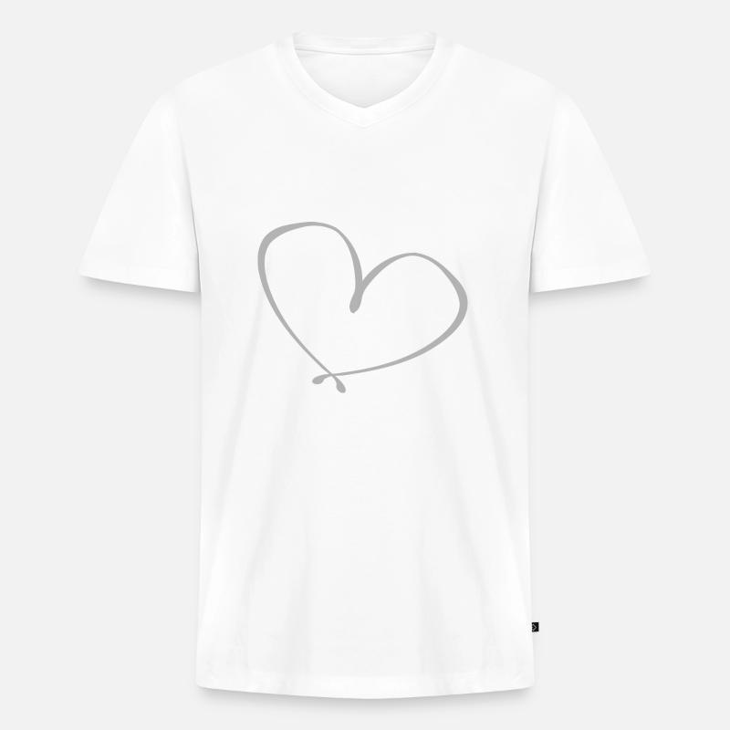 Herz Liebe Geschenkidee grau - Männer Premium Bio T-Shirt mit V-Ausschnitt - Weiß