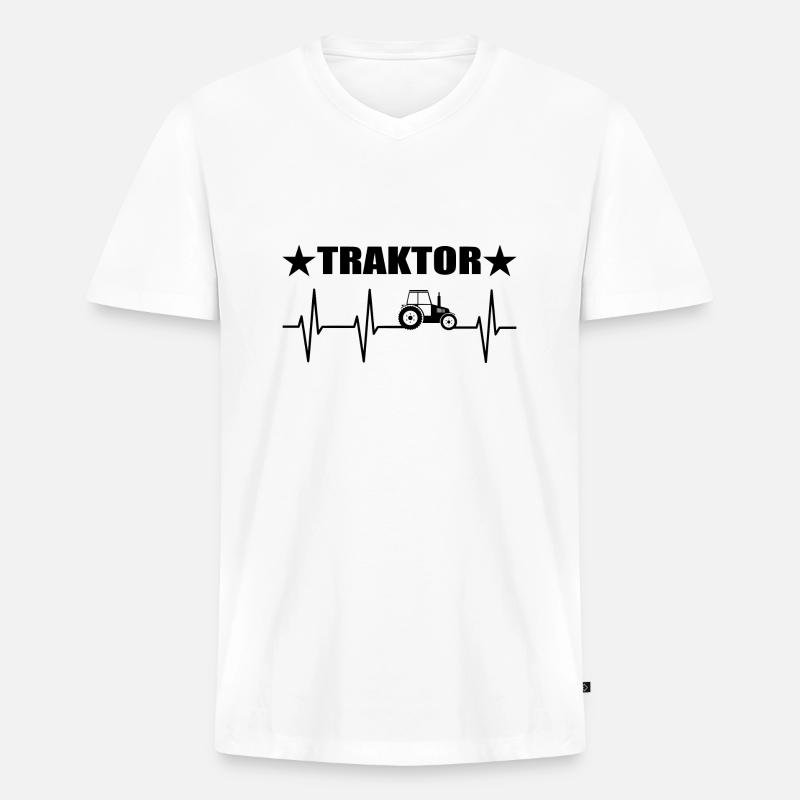 Traktor - Männer Premium Bio T-Shirt mit V-Ausschnitt - Weiß