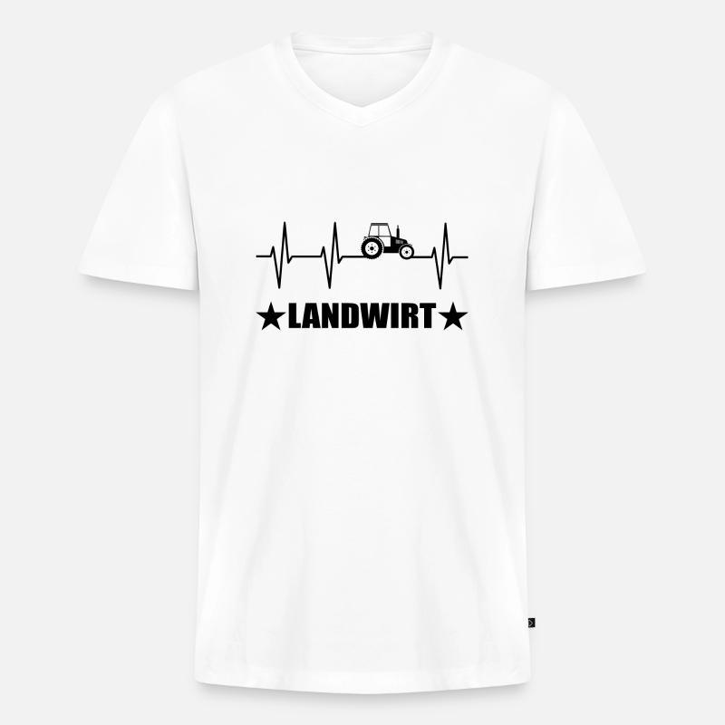 Traktor - Männer Premium Bio T-Shirt mit V-Ausschnitt - Weiß