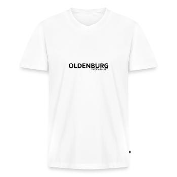 Oldenburg Koordinaten - Männer Premium Bio T-Shirt mit V-Ausschnitt - Weiß - Vorne - Nico (187cm)
