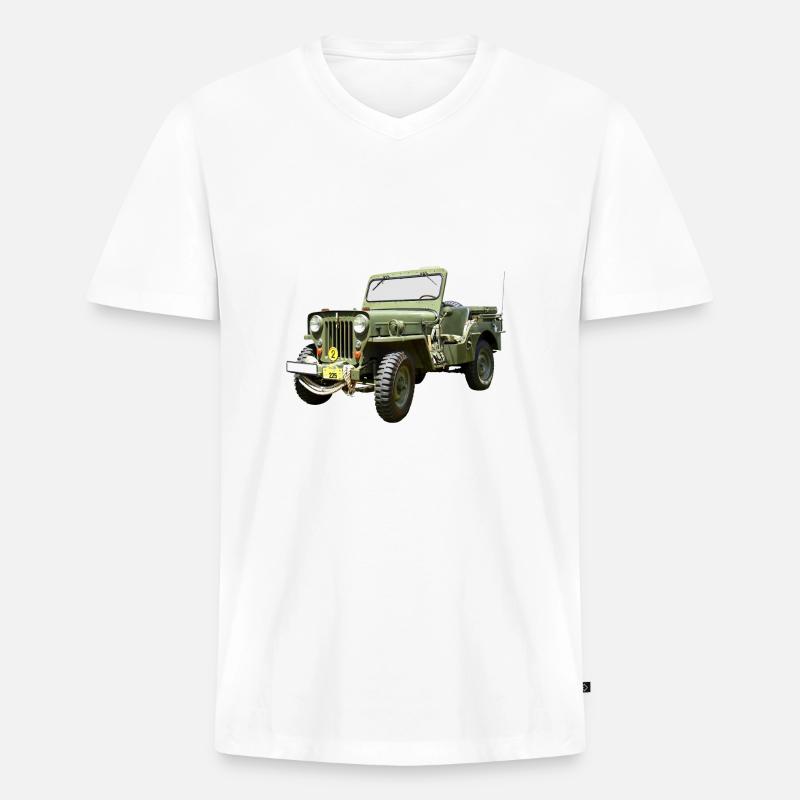 Willys Jeep Odtimer - Männer Premium Bio T-Shirt mit V-Ausschnitt - Weiß