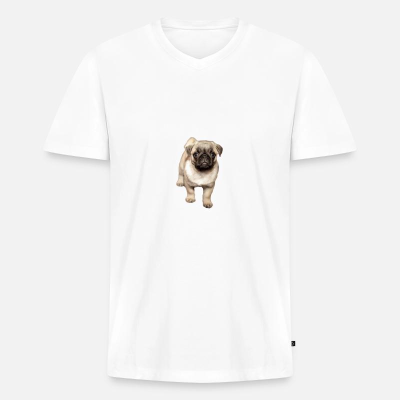 süßer schielender Mops - Männer Premium Bio T-Shirt mit V-Ausschnitt - Weiß