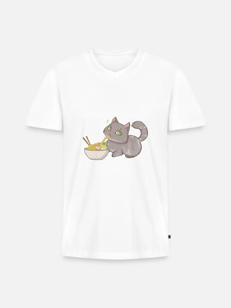 Cat steals Ramen - Men's Premium Organic T-shirt with V-neck - white