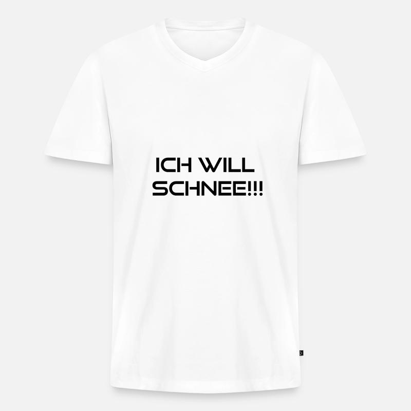 ich will schnee - Männer Premium Bio T-Shirt mit V-Ausschnitt - Weiß
