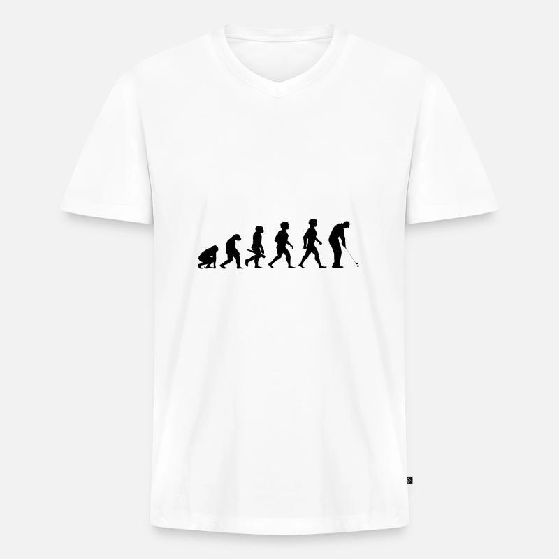 Evolution Golf Golfer Golfspieler Golfplatz - Männer Premium Bio T-Shirt mit V-Ausschnitt - Weiß