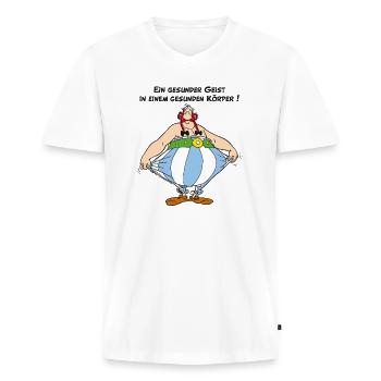 Obelix Ein gesunder Geist - T-shirt encolure en V Premium bio Homme - blanc - Devant - Nico (187cm)