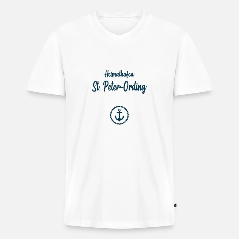 Heimathafen St. Peter Ording - Männer Premium Bio T-Shirt mit V-Ausschnitt - Weiß
