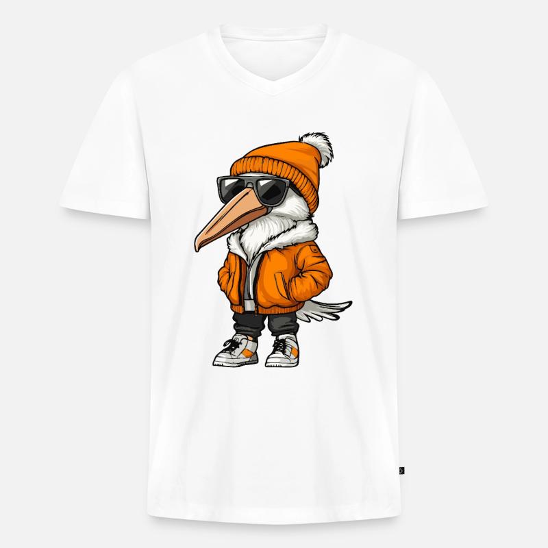 Pelikan Vogel Cool Comic - Männer Premium Bio T-Shirt mit V-Ausschnitt - Weiß