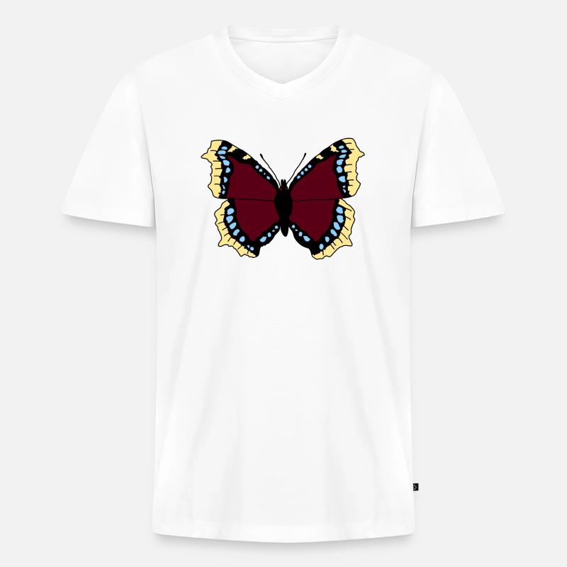 Schmetterling - Trauermantel - Männer Premium Bio T-Shirt mit V-Ausschnitt - Weiß