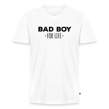 Bad Boy fürs Leben Bad Boy - Männer Premium Bio T-Shirt mit V-Ausschnitt - Weiß - Vorne - Nico (187cm)