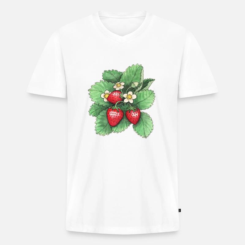 Erdbeeren - Männer Premium Bio T-Shirt mit V-Ausschnitt - Weiß