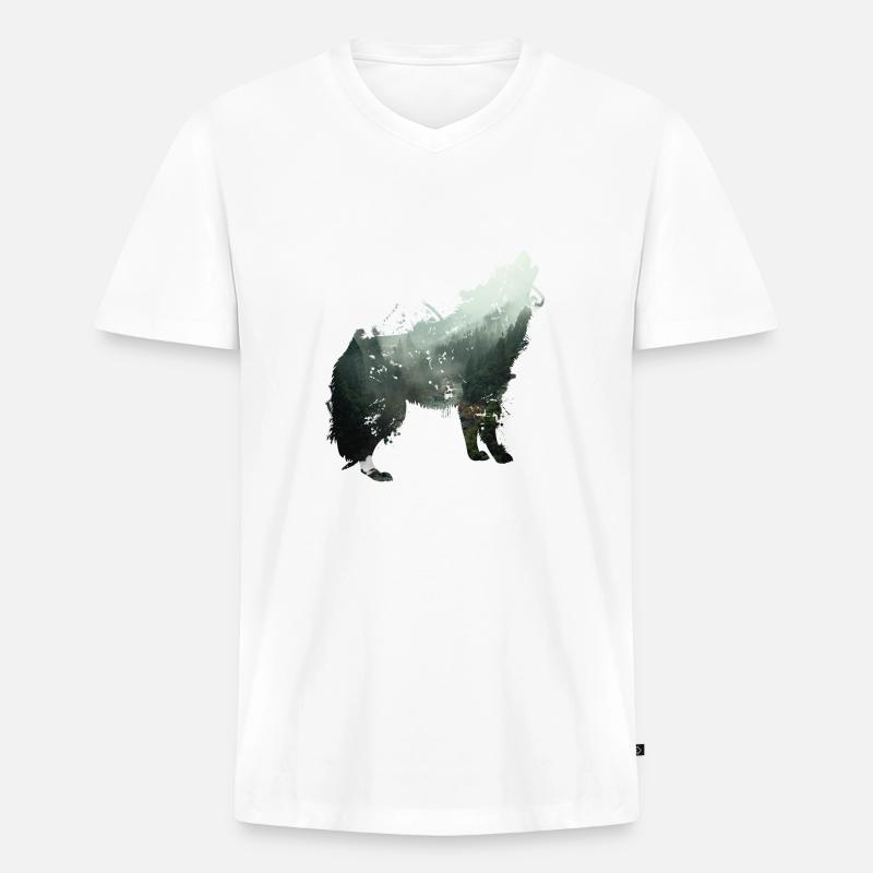 Der Wolf ist der Wald - Männer Premium Bio T-Shirt mit V-Ausschnitt - Weiß