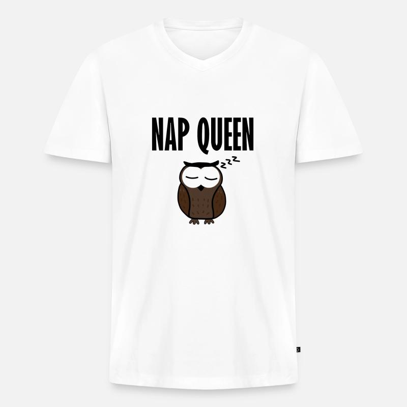 Nap Queen Eule Owl - Männer Premium Bio T-Shirt mit V-Ausschnitt - Weiß