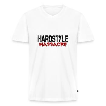 Hardstyle - Männer Premium Bio T-Shirt mit V-Ausschnitt - Weiß - Vorne - Nico (187cm)