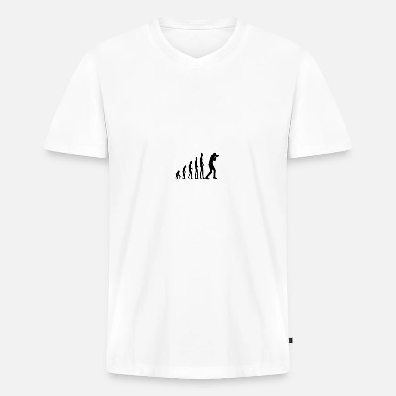 Evolution Affe Mensch Fotograf - Männer Premium Bio T-Shirt mit V-Ausschnitt - Weiß