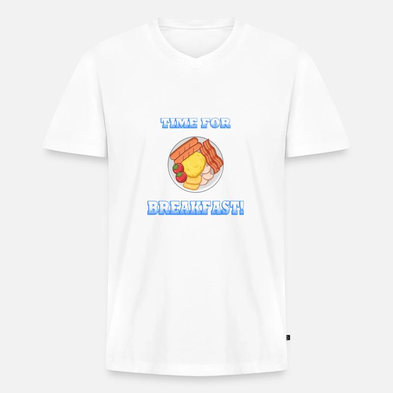 Time For Breakfast - Männer Premium Bio T-Shirt mit V-Ausschnitt - Weiß