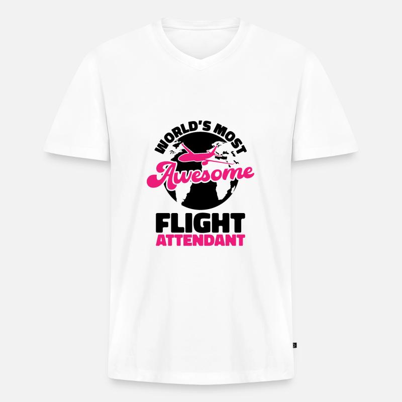 Stewardess flugbegleiterin Flugbegleiter Geschenk - Männer Premium Bio T-Shirt mit V-Ausschnitt - Weiß