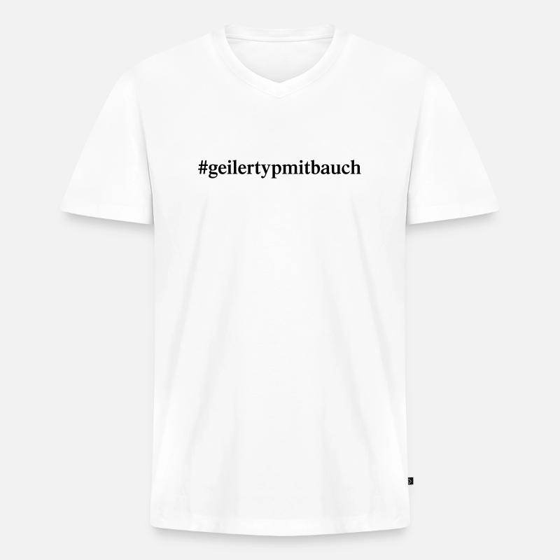 #geilertypmitbauch (D00306) - Männer Premium Bio T-Shirt mit V-Ausschnitt - Weiß