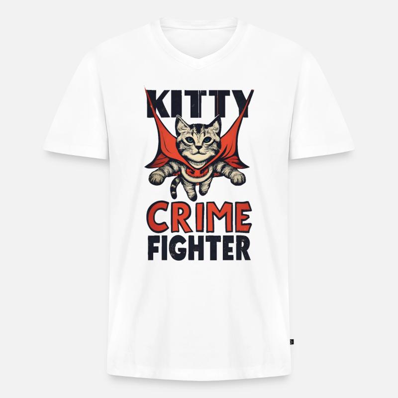 Katze Superheld - Männer Premium Bio T-Shirt mit V-Ausschnitt - Weiß