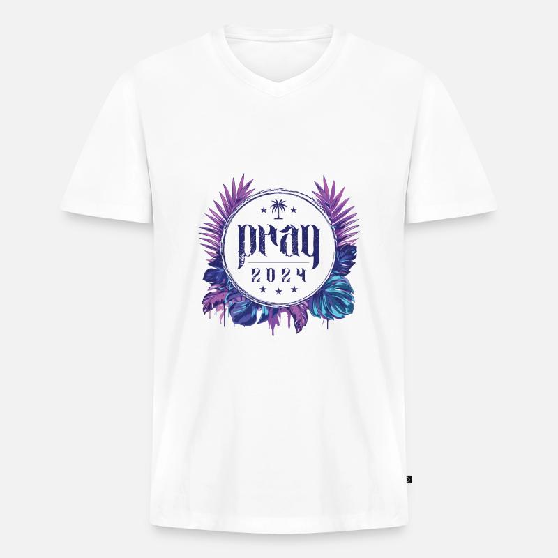 Prag 2024 - Männer Premium Bio T-Shirt mit V-Ausschnitt - Weiß