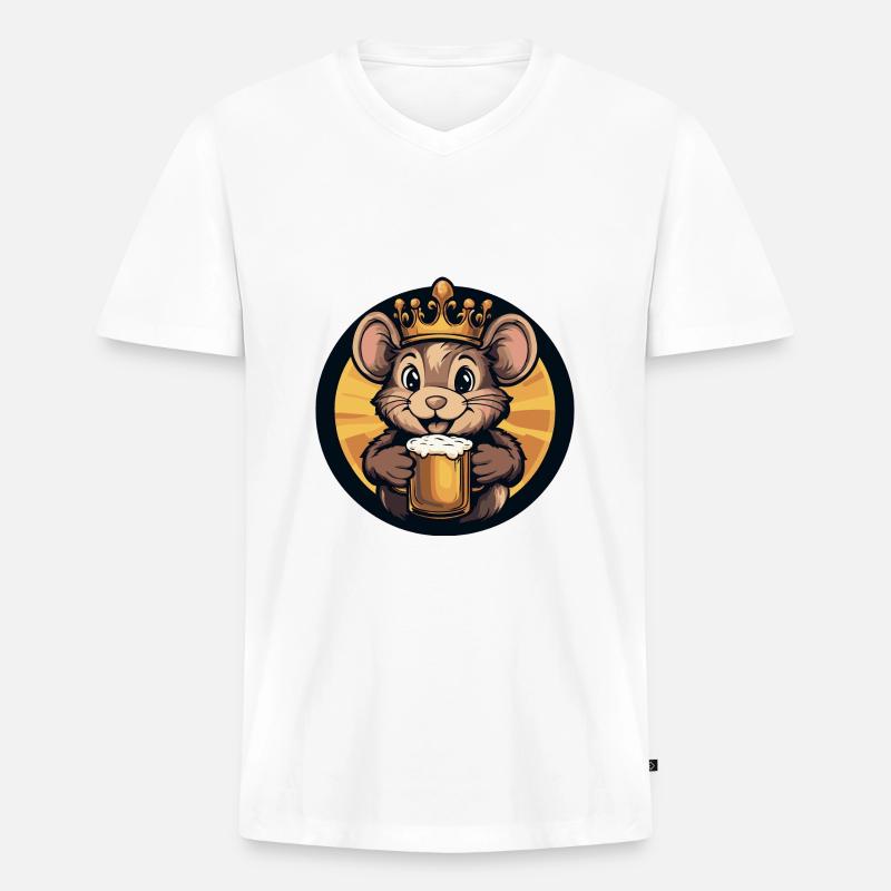 Maus Bier Comic - Männer Premium Bio T-Shirt mit V-Ausschnitt - Weiß