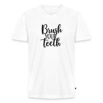 Brush your teeth - Men's Premium Organic T-shirt with V-neck - white - Front - Nico (187cm)