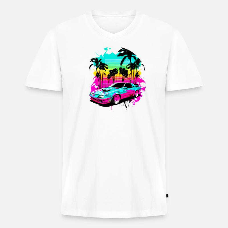 Miami Car 1 - Männer Premium Bio T-Shirt mit V-Ausschnitt - Weiß