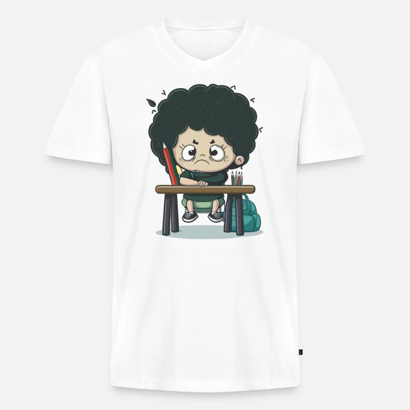 Verängstigtes Schulkind - Männer Premium Bio T-Shirt mit V-Ausschnitt - Weiß