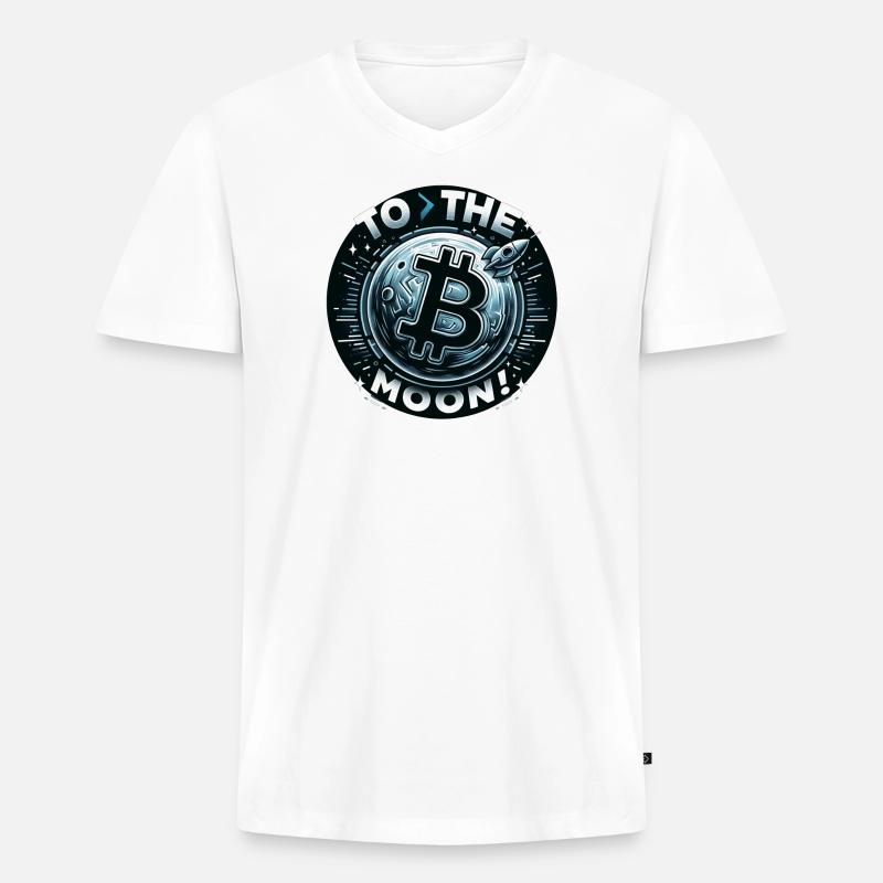 ''To The Moon'' Kryptodesign - Männer Premium Bio T-Shirt mit V-Ausschnitt - Weiß
