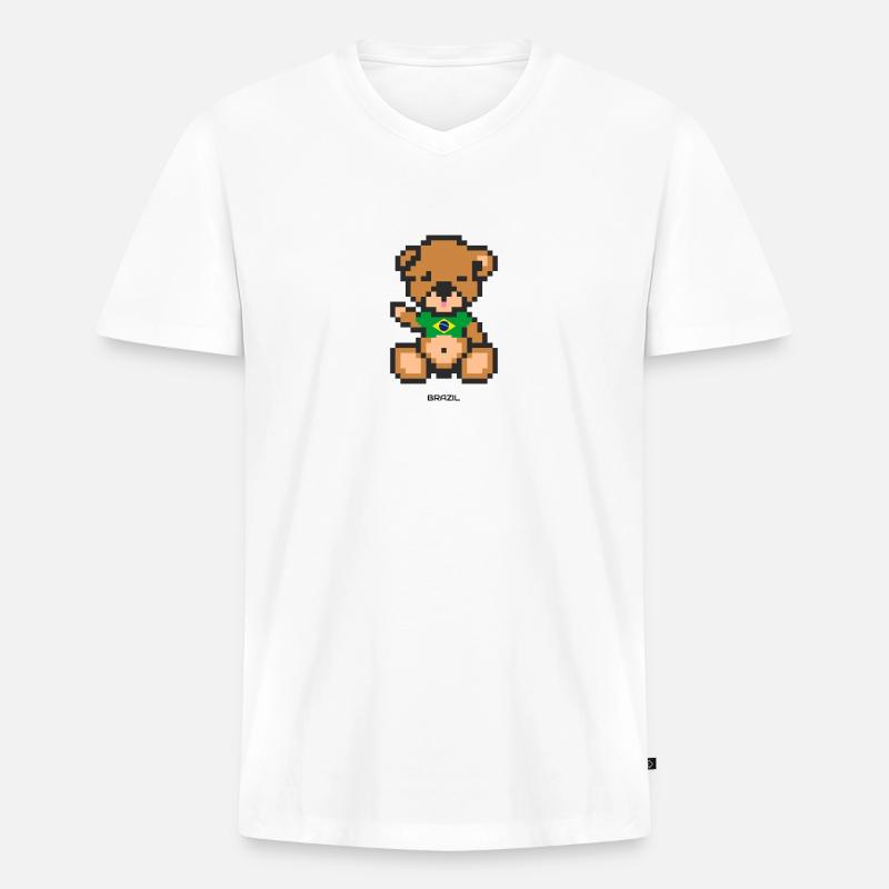 Pixel Bär Brasilien - Männer Premium Bio T-Shirt mit V-Ausschnitt - Weiß