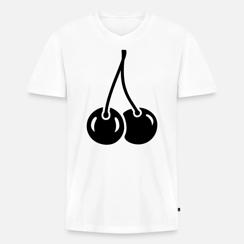 Kirsche - Männer Premium Bio T-Shirt mit V-Ausschnitt - Weiß