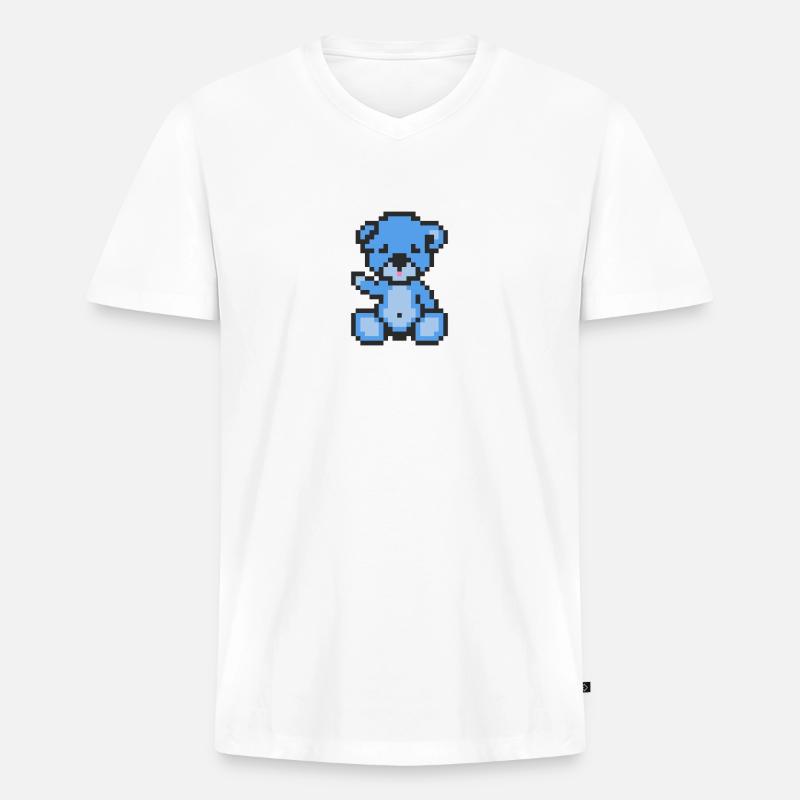 Pixel Bär Blauer Himmel - Männer Premium Bio T-Shirt mit V-Ausschnitt - Weiß