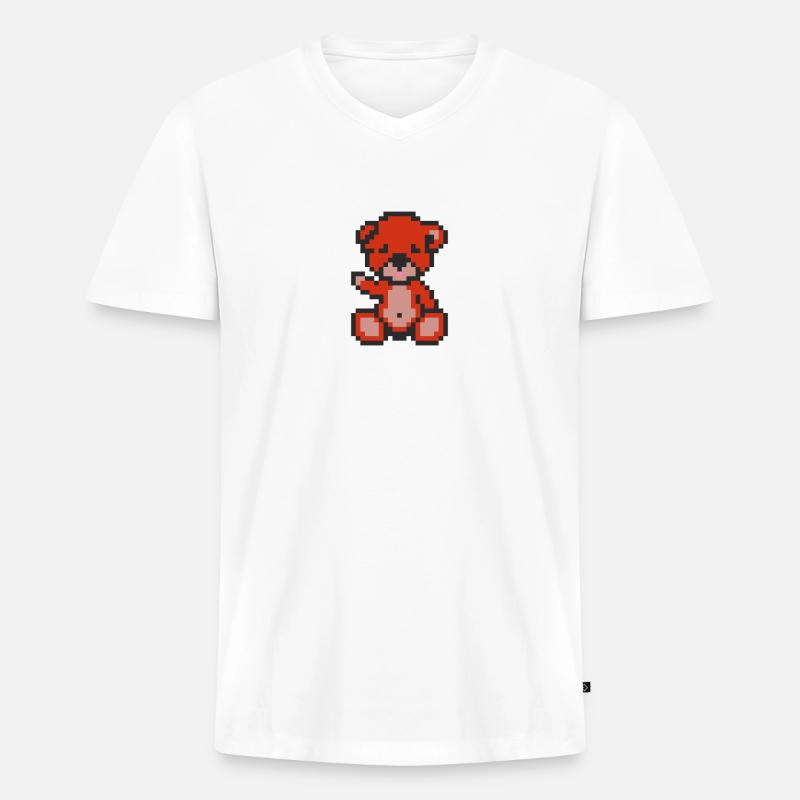 Pixelbär Pfeffer - Männer Premium Bio T-Shirt mit V-Ausschnitt - Weiß