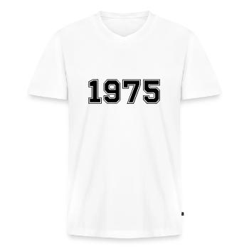 1975 - T-shirt encolure en V Premium bio Homme - blanc - Devant - Nico (187cm)