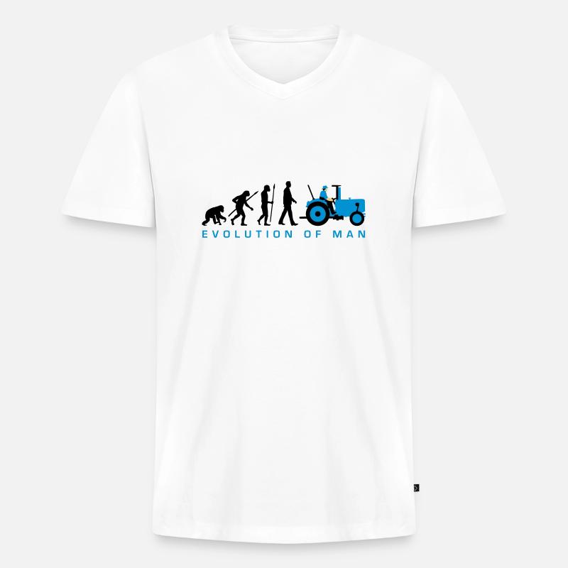 evolution_des_mannes_bauer_mit_trecker_c - Männer Premium Bio T-Shirt mit V-Ausschnitt - Weiß